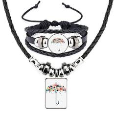 Imagem de Conjunto de joias de pulseira de couro com pingos de chuva de folhas