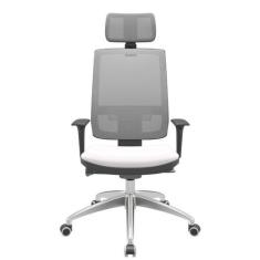 Imagem de Cadeira Office Brizza Tela Cinza Com Encosto Assento Vinil Branco Auto
