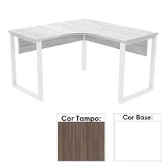 Imagem de Mesa de Escritório em L Pé Tubular Pe25 em Mdp 145 x 145 x 60 cm Cor Walnut e Base Branca