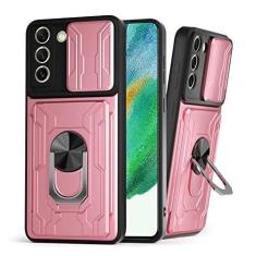 Imagem de Lokyoo Capa compatível com Samsung Galaxy S21 FE 5G 2022, com capa para câmera e suporte, capa de lente deslizante + suporte de anel giratório + suporte de cartão removível, proteção total para