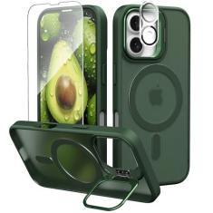 Imagem de IDweel Capa para iPhone Plus com protetor de tela e protetor de lente de câmera, compatível com MagSafe, suporte embutido para câmera, traseira rígida magnética, borda macia, capa flexível