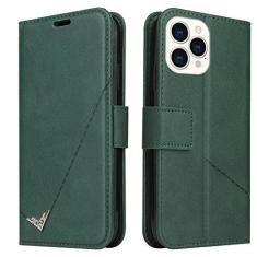 Imagem de GSYH Capa flip para iPhone 13 Mini/13/13 Pro/13 Pro Max, capa carteira de couro legítimo slots para cartão Kickstand TPU à prova de choque capa protetora magnética fólio capa, verde, 13pro 15,1 cm