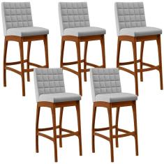 Imagem de Kit 05 Banquetas Altas Mila Linho Cinza