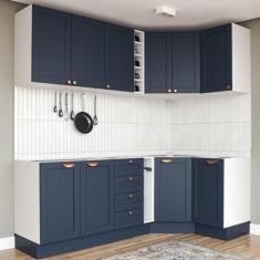Imagem de Cozinha Modulada 8 Peças sem Tampo Arizona Cabecasa Madeiramadeira Azul/branco