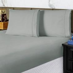 Imagem de Jogo Cama Lençol King Conforto Percal 300 Fios 3 Peças Cinza - Casa Sh