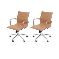 Imagem de Kit 2 Cadeiras para Escritório Diretor Esteirinha com Relax 3301 Or Design Castanho Retrô