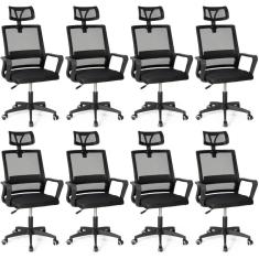 Imagem de Kit 8 Cadeiras De Escritório Giratória Executiva Pro Com Regulagem De Altura - Preto