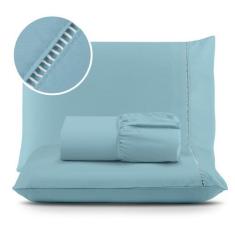 Imagem de Jogo De Lençol 03 Peças 400 Fios Cama Casal Queen Percal Ponto Palito