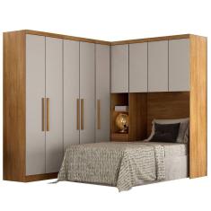 Imagem de Guarda Roupa Modulado Rizon 004 Solteiro 4 Peças Novo Horizonte Cor Cumaru Fendy