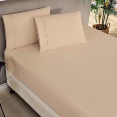 Imagem de Jogo De Lençol Kiev King Ponto Palito 3 Peças Barato - Cáqui - Top Chi