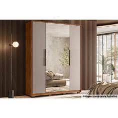 Imagem de Guarda Roupa Casal 4 Portas (2 c/ Espelhos) e 3 Gavetas Attore Nogueira/Nude - Demóbile