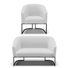 Imagem de Sofá Namoradeira E Poltrona Base Industrial Preto Stella Linho D03 - D`rossi Cor A05 Cinza