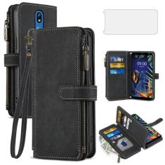 Imagem de Asuwish Capa de telefone para LG K40/K12 Plus/X4 2019/Solo LTE/Xpression Plus 2/Harmony 3 capa carteira e protetor de tela de vidro temperado flip porta-cartão celular LGK40 K 40 40K L423DL LMX420