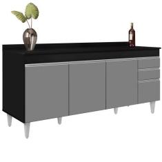 Imagem de Balcão Gabinete 180cm Com Tampo Dallas Preto/Cinza - Lumil - Lumil Móv
