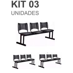 Imagem de Kit 03 Cadeiras Longarinas PLÁSTICAS 03 Lugares – Cor PRETA – 23019
