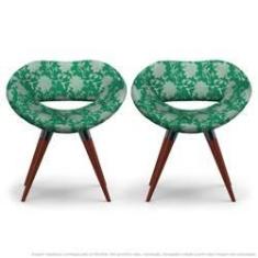 Imagem de Kit 2 Cadeiras Beijo Floral Verde Poltrona Decorativa Com Base Fixa