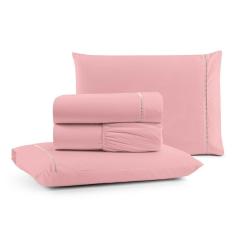 Imagem de Jogo De Lençol Luiza King 4 Pçs 100% Algodão Percal 180 Fios Ponto Palito - Rosa