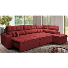 Imagem de Sofá de Canto Retrátil e Reclinável Direito 3,00x2,36m Molas Cama Inbox Espanha Velusoft Vermelho