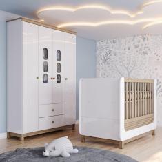 Imagem de Conjunto Quarto De Bebê Berço 2 Em 1 E Guarda-Roupa Sophia Espresso Móveis Branco E Jequitibá