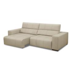Imagem de Sofá Decorativo Barbosa 3 Lugares Sala De Estar 230cm Reclinável E Retrátil Couro Bege