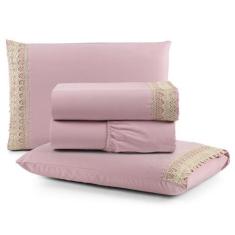 Imagem de Jogo De Lençol King Suavitec Com Grippir 4 Peças - Rosê - Casa Show En