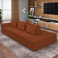Imagem de Sofá Ilha com Encosto e Almofadas Móveis Olimpo 365cm Modulado Linho Terracota G45 - Gran Belo