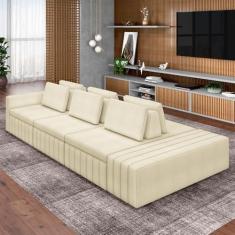 Imagem de Sofá Ilha com Encosto e Almofadas Móveis Olimpo 395cm Modulado Bouclê Off White G45 - Gran Belo