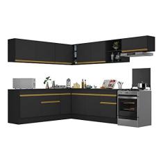 Imagem de Armário de Cozinha Completa de Canto com Rodapé Veneza Multimóveis V2103 Preto/dourado