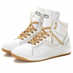 Imagem de Tênis Sneaker Unissex Couro Legitimo Branco Dourado - Pattinari, Branc