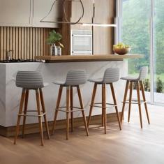 Imagem de Banqueta Alta Linea Luxo Pes de Madeira Maciça Apoio para Pes em Aço 4 Unidades