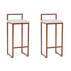Imagem de Kit 2 Banquetas Altas Industriais em Aço Dori Cobre Assento Corino Branco