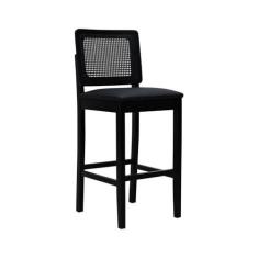 Imagem de Banqueta Alta Bistrô Lyon Madeira Maciça Encosto Telinha Assento Estofado Corano Preto