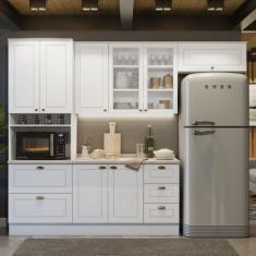 Imagem de Cozinha Compacta 4 Peças Aéreo Basculante Torre Quente Emily Espresso Móveis Branco HP