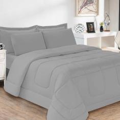 Imagem de Jogo de Cama Soft Conforto Casal Queen 5 Peças Cinza Casa Dona