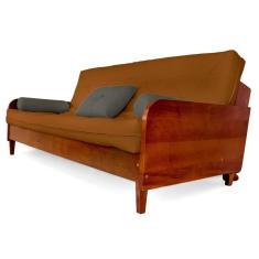 Imagem de Sofá Cama Paris Sarja Caramelo Madeira Nobre Cor Imbuia