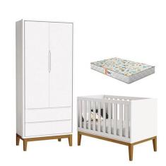Imagem de Berço Americano E Guarda Roupa 2 Portas New Classic Branco Com Pés Mad
