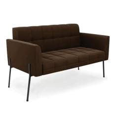 Imagem de Sofá Namoradeira 2 Lugares Pé de Ferro Preto Elisa Suede Marrom D03 - D'Rossi