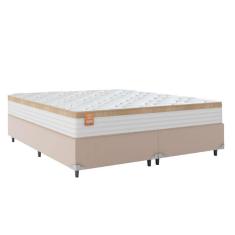 Imagem de Cama Box Casal King Colchão Molas Ensacadas Real 193x203x65cm Branco / Bege