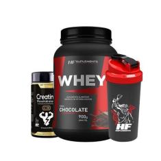Imagem de Whey Protein Chocolate 900G + Creatina 3G 120Caps Pura + Coq - Hf Supl