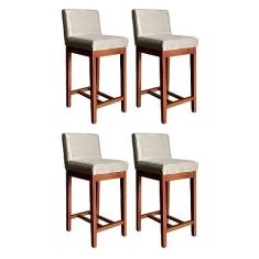 Imagem de Kit 4 Banquetas Média com Encosto Lisboa 90 Cm Madeira Maciça Castanho Suede Bege CCS