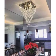 Imagem de Lustre De Cristal para sala, base de inox polido  42X42cm, altura 80cm com esferas de 30mm