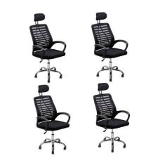 Imagem de Kit 4 Cadeiras Escritório Diretor Tela Mesh Encosto De Cabeça - Oficia