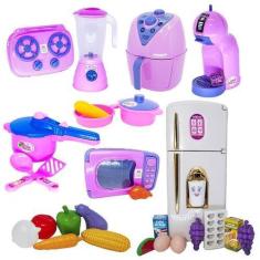 Imagem de Kit Cozinha Infantil Geladeira Menina Rosa Microondas 29Pç - Altimar