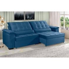 Imagem de Sofá Retrátil e Reclinável RENEW 2.70m ESTILO ESTOFADOS - França Velusoft Cor "Azul"