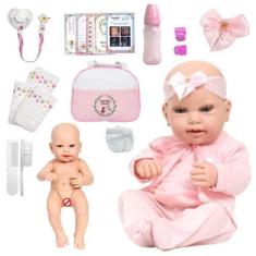 Imagem de Boneca Tipo Reborn Baby Gatinha 43cm Com Bolsa Vários Itens - Cegonha