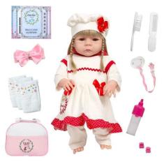 Imagem de Boneca Reborn Abigail Vestido Vermelho Completa Vários Itens - Cegonha