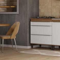 Imagem de Balcão para Cooktop 1 Porta 2 Gavetas com Tampo Paola Delmarco Móveis Marrom/Branco Brilho