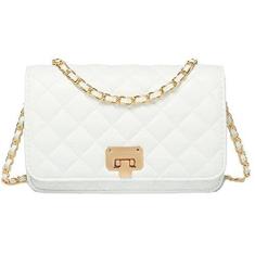 Imagem de HAKSIM Bolsa de ombro feminina de couro, moderna, bolsa tiracolo acolchoada com alça de corrente, Branco, Small