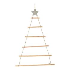 Imagem de Nurnesy Árvore de escada de madeira com estrela para pendurar na parede galho decoração de Natal ornamentos de parede de madeira escada de ramo de madeira, enfeites de pendurar para árvore de Natal