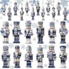 Imagem de 24 peças de enfeites de quebra-nozes de Natal, quebra-nozes pendurados em madeira, bonecos de quebra-nozes em miniatura, quebra-nozes tradicionais, enfeite de suéter de Natal para decoração de Natal